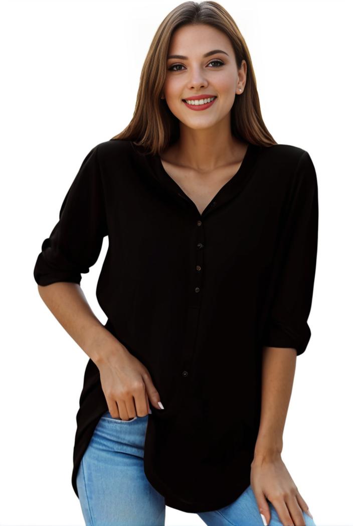 plus size formal shirt women s plus plain long sleeve turn down collar button up workwear shirt 146131