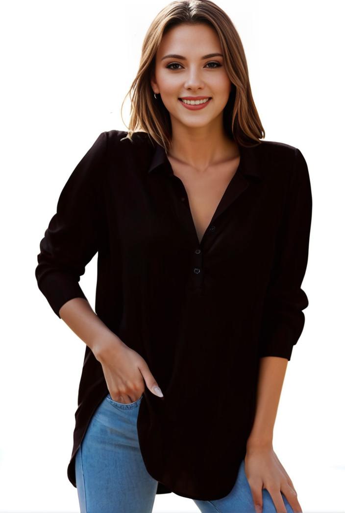 plus size formal shirt women s plus plain long sleeve turn down collar button up workwear shirt 146132