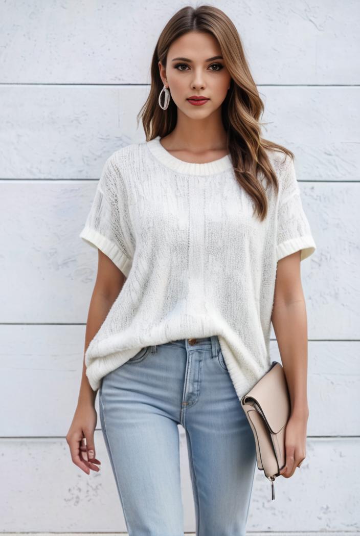 v neck thin loose plaid short sleeved blouse 114879