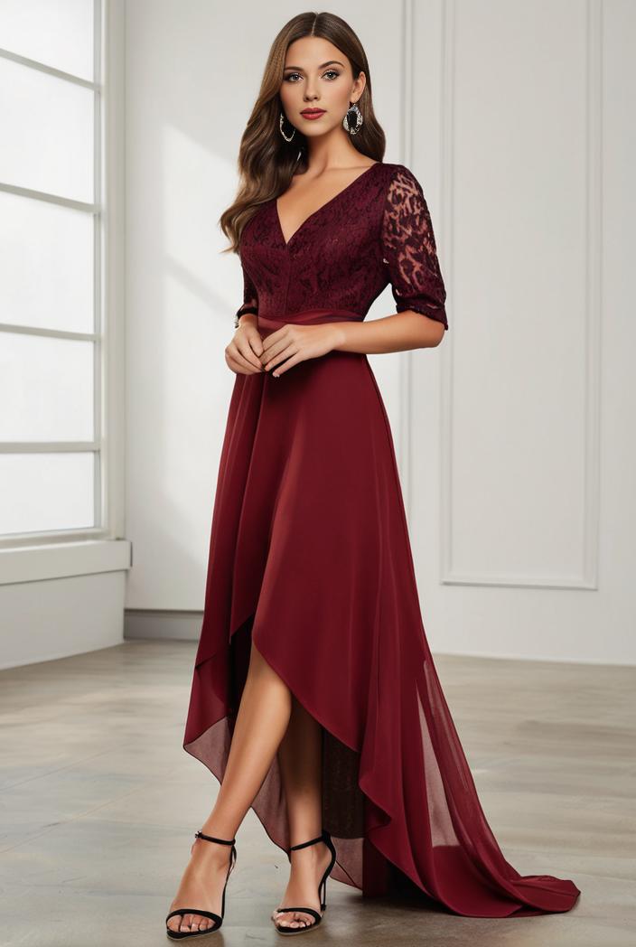 3 4 sleeve sheer sequin stripe high low hem evening dress 118537