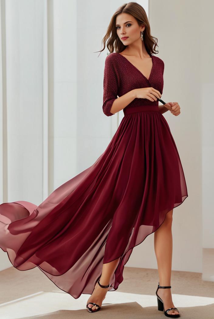 3 4 sleeve sheer sequin stripe high low hem evening dress 118543