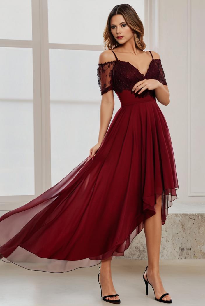 3 4 sleeve sheer sequin stripe high low hem evening dress 118544