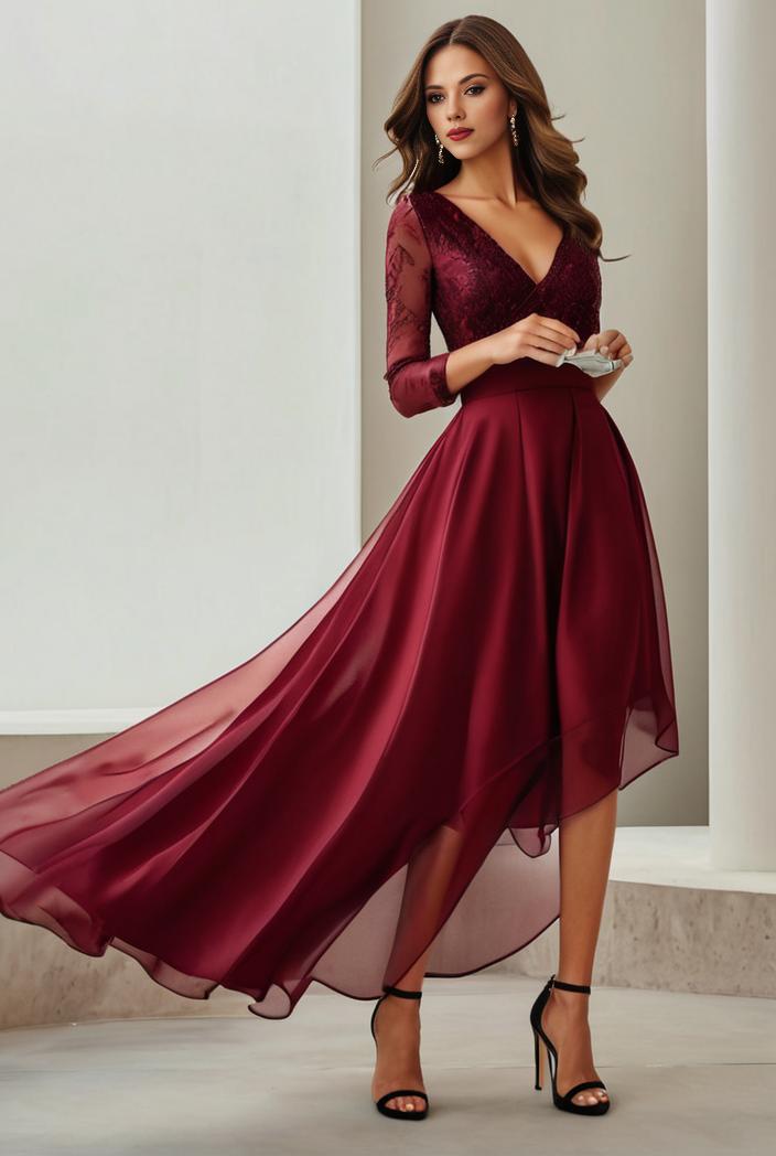 3 4 sleeve sheer sequin stripe high low hem evening dress 118549