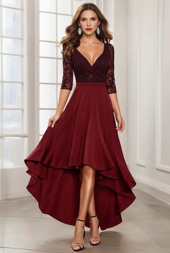 3 4 sleeve sheer sequin stripe high low hem evening dress 118552