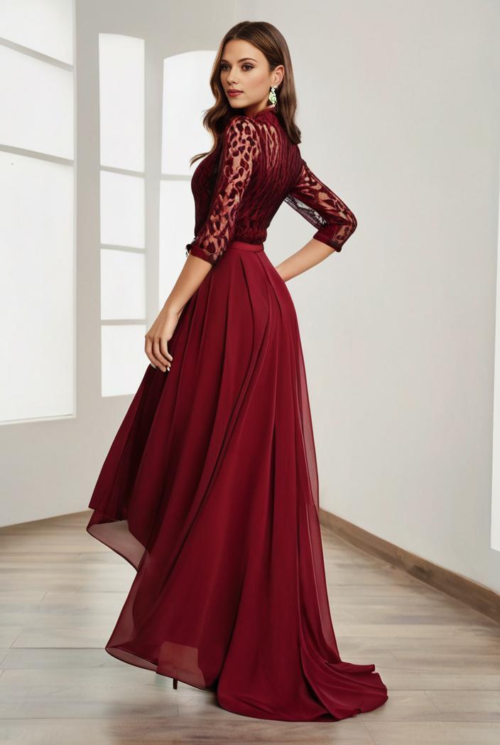 3 4 sleeve sheer sequin stripe high low hem evening dress 118561