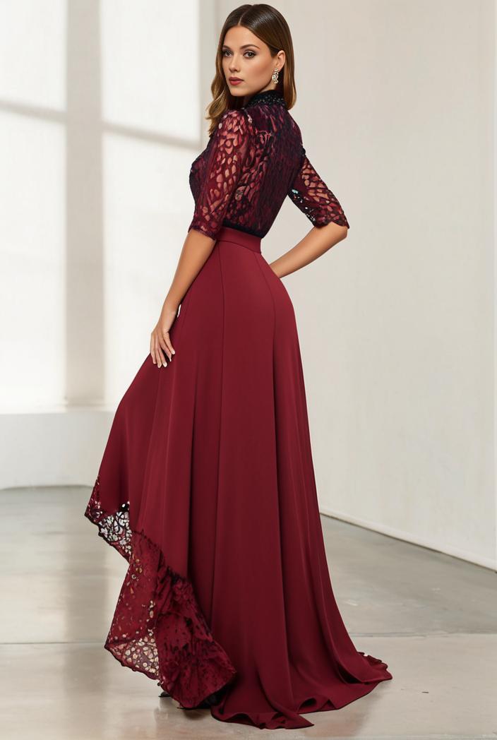 3 4 sleeve sheer sequin stripe high low hem evening dress 118562