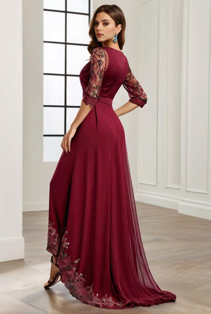 3 4 sleeve sheer sequin stripe high low hem evening dress 118564