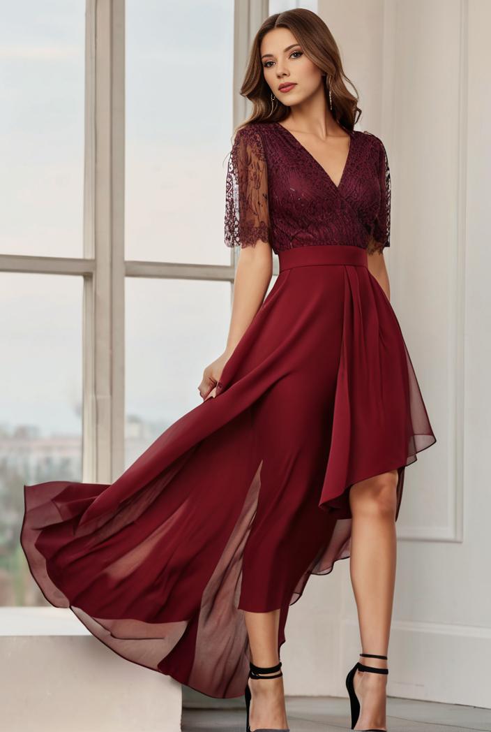 3 4 sleeve sheer sequin stripe high low hem evening dress 118570