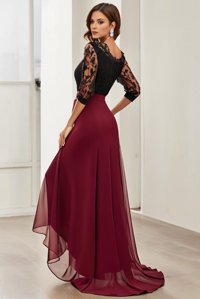 3 4 sleeve sheer sequin stripe high low hem evening dress 118575