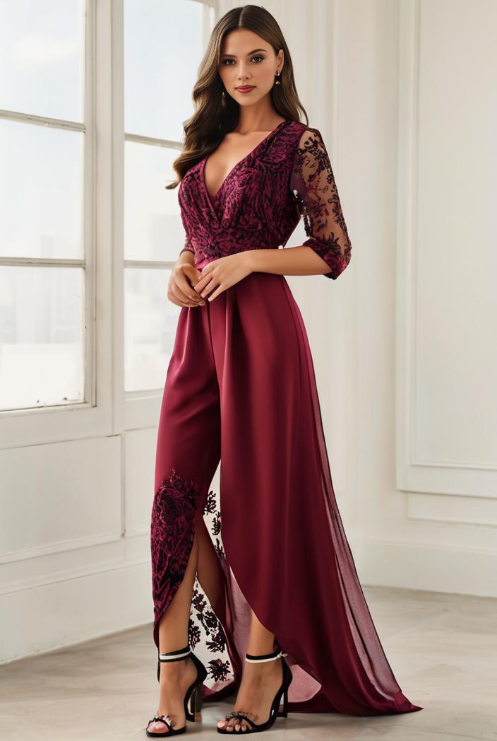 3 4 sleeve sheer sequin stripe high low hem evening dress 118586