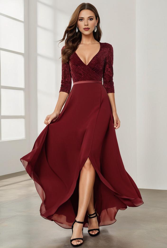 3 4 sleeve sheer sequin stripe high low hem evening dress 118593