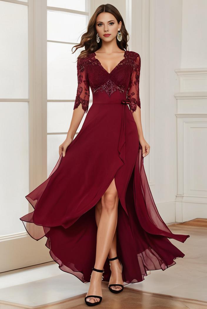3 4 sleeve sheer sequin stripe high low hem evening dress 118596