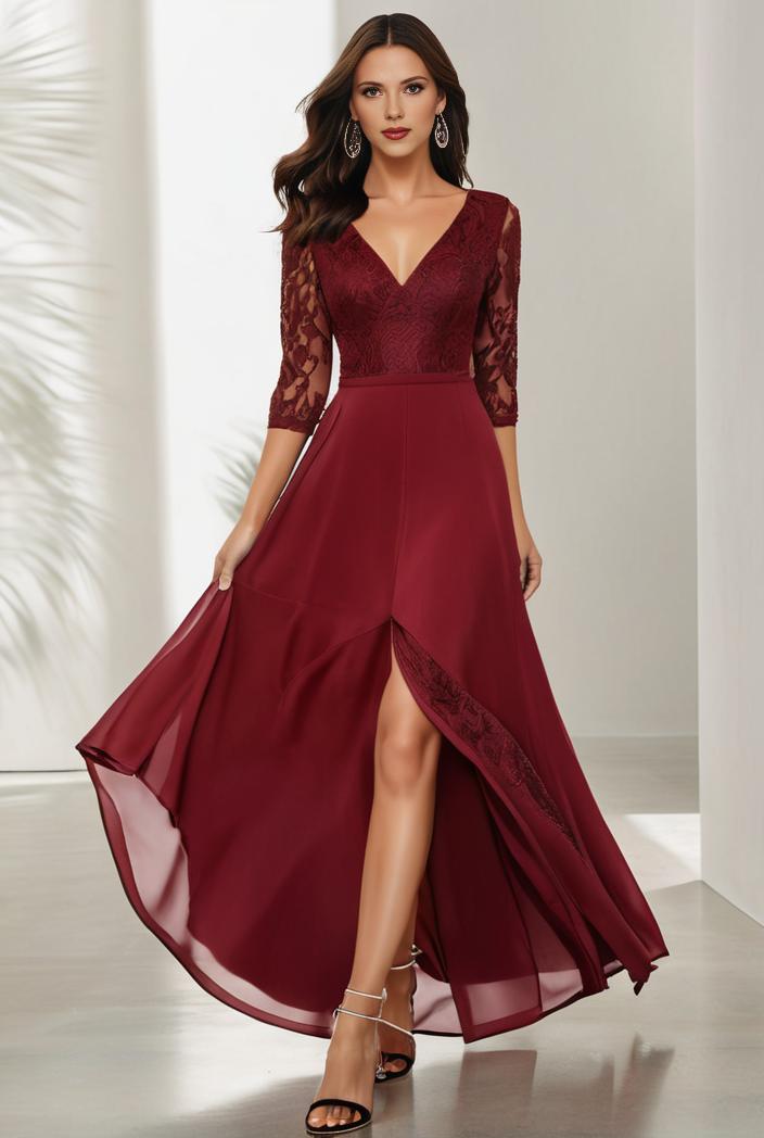 3 4 sleeve sheer sequin stripe high low hem evening dress 118597