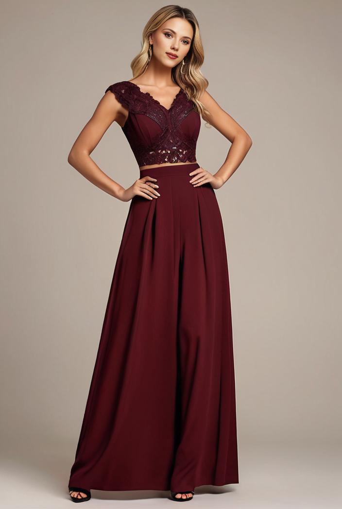 elegant chiffon maxi evening dress with lace cap sleeve 124695