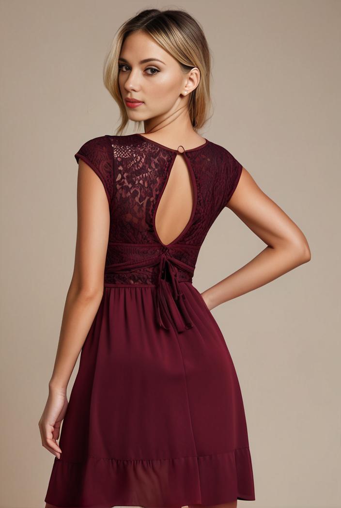 elegant chiffon maxi evening dress with lace cap sleeve 124708