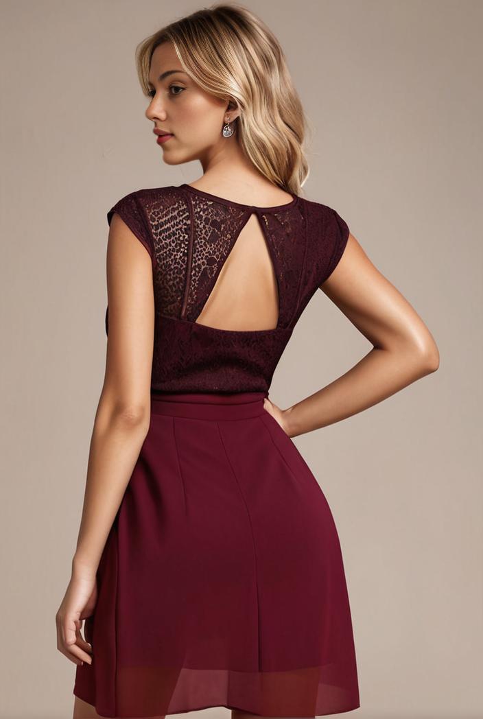 elegant chiffon maxi evening dress with lace cap sleeve 124710