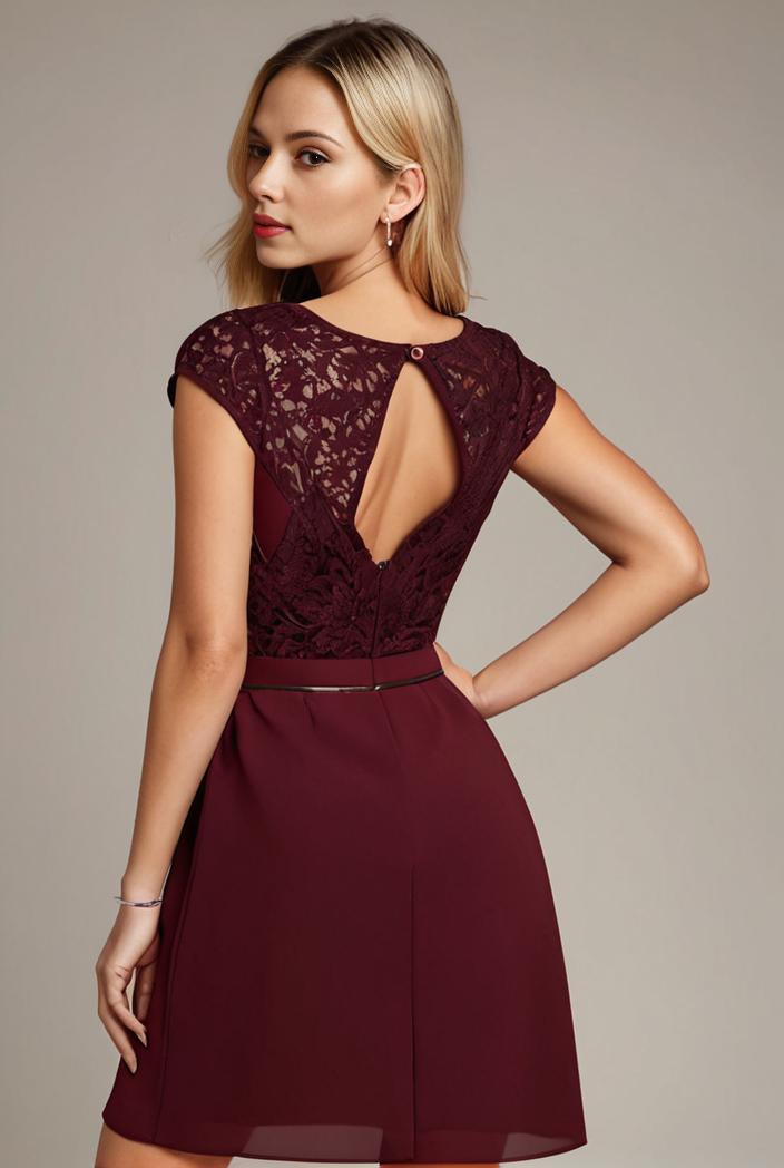 elegant chiffon maxi evening dress with lace cap sleeve 124711