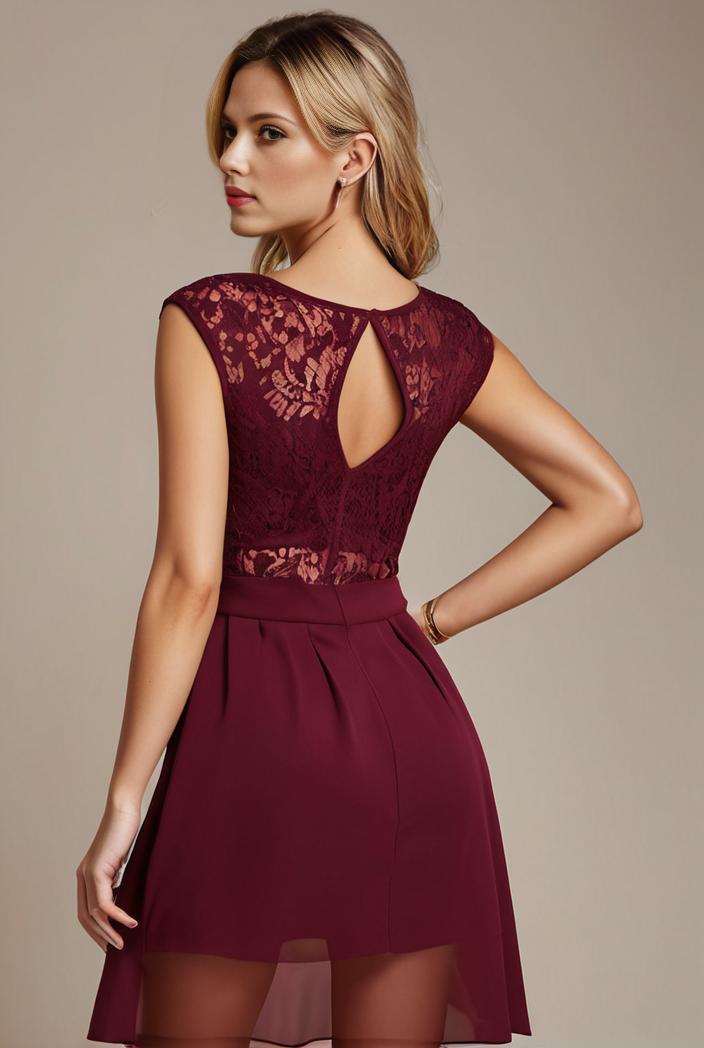 elegant chiffon maxi evening dress with lace cap sleeve 124716