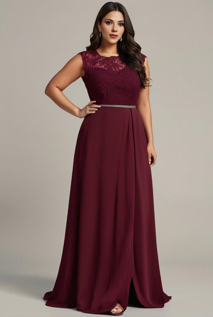 elegant chiffon maxi evening dress with lace cap sleeve 124718