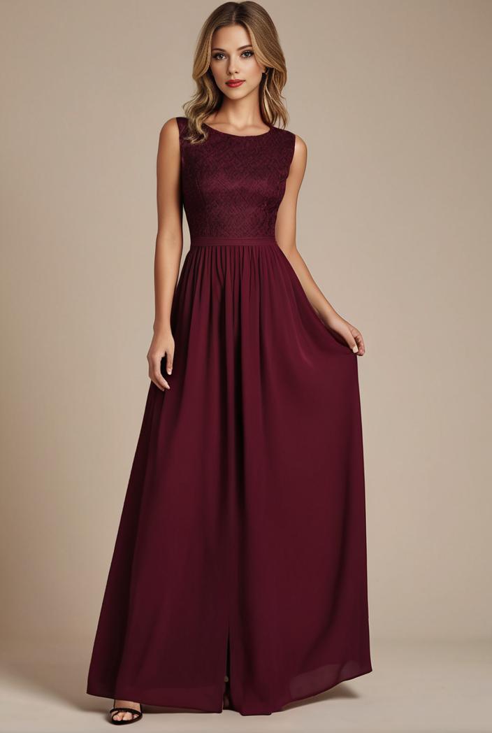 elegant chiffon maxi evening dress with lace cap sleeve 124725