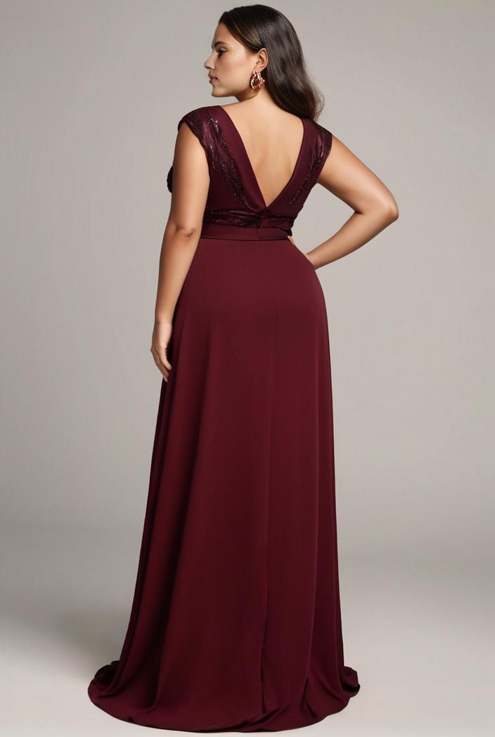 elegant chiffon maxi evening dress with lace cap sleeve 124735