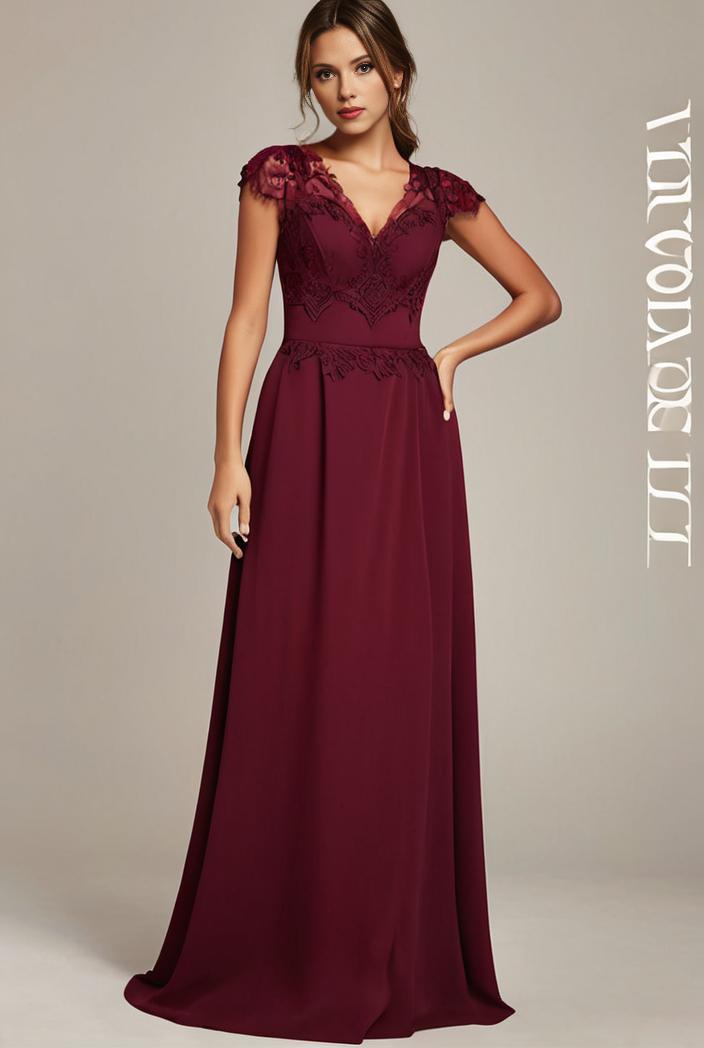 elegant chiffon maxi evening dress with lace cap sleeve 124739