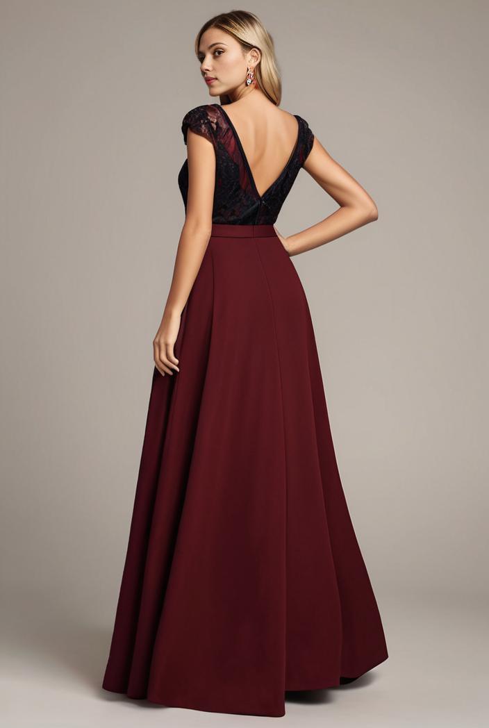elegant chiffon maxi evening dress with lace cap sleeve 124751