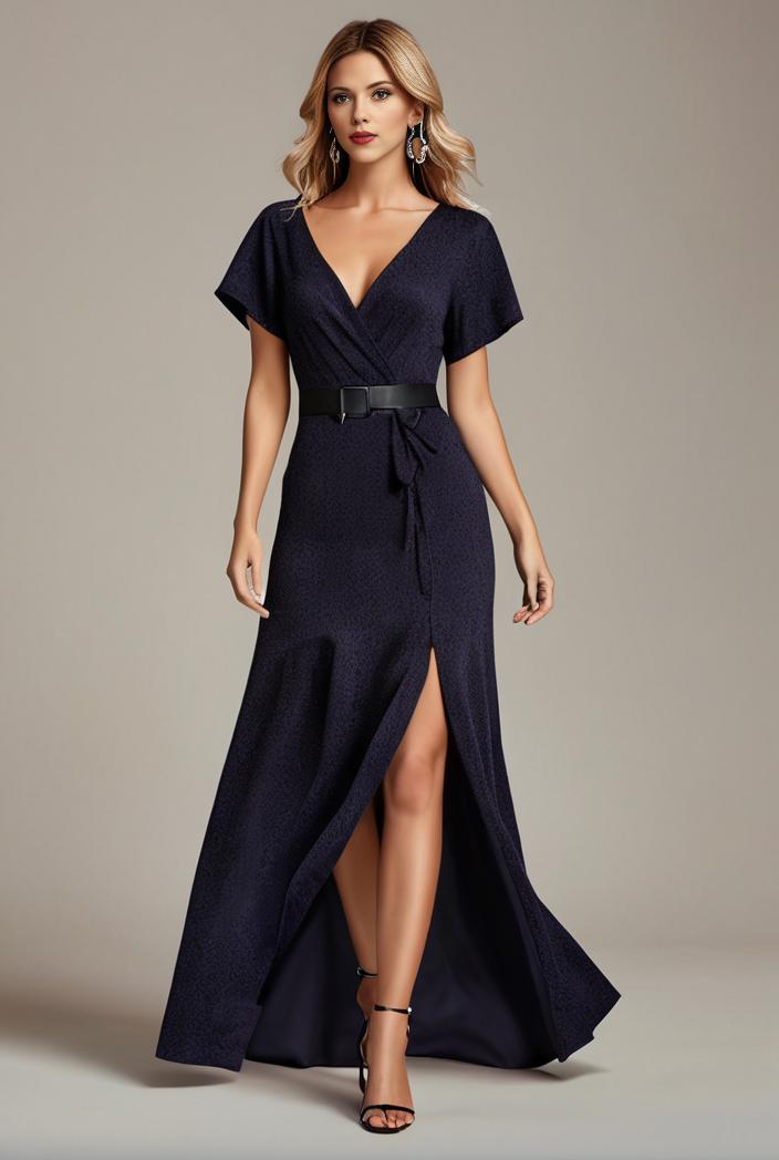 glitter high low front side slit ruffled v neck evening dress 131437