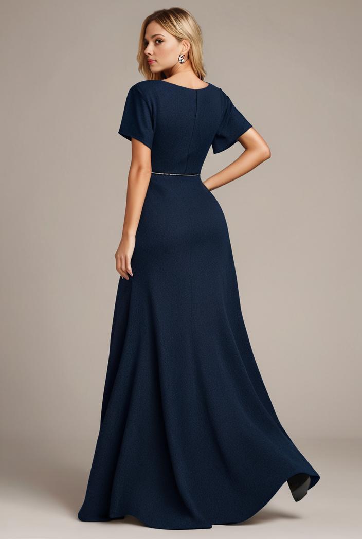 glitter high low front side slit ruffled v neck evening dress 131438