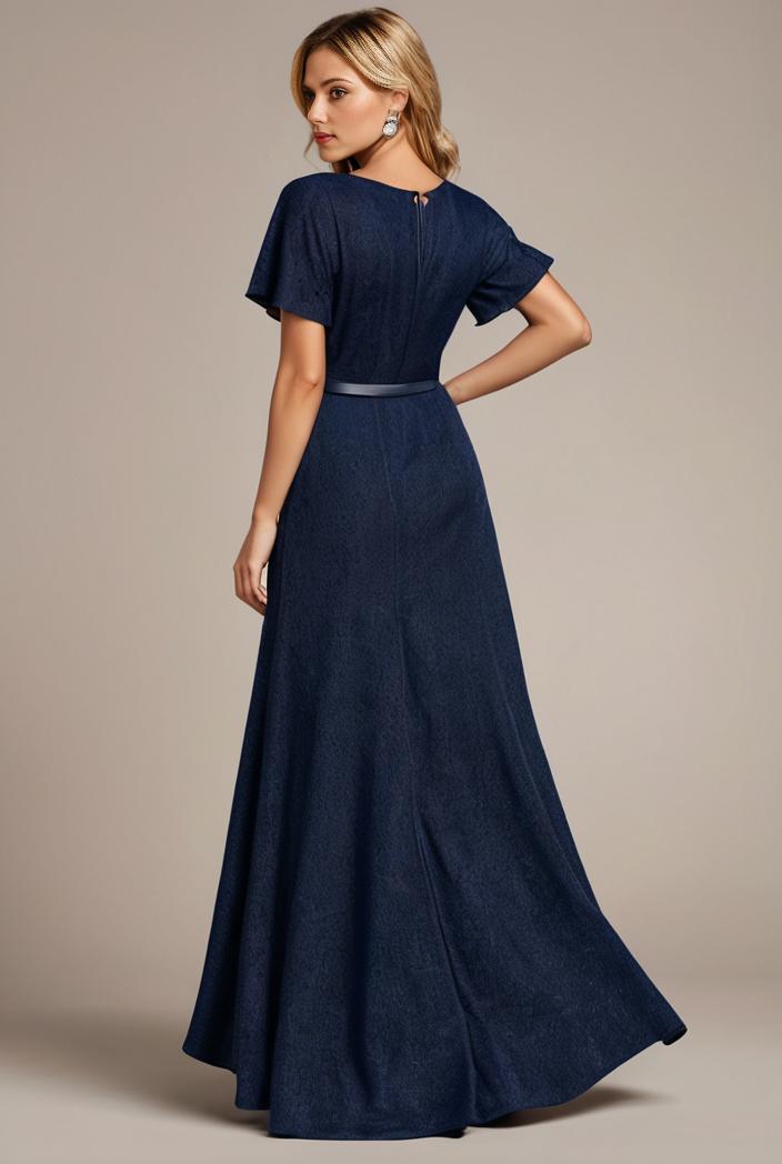 glitter high low front side slit ruffled v neck evening dress 131439