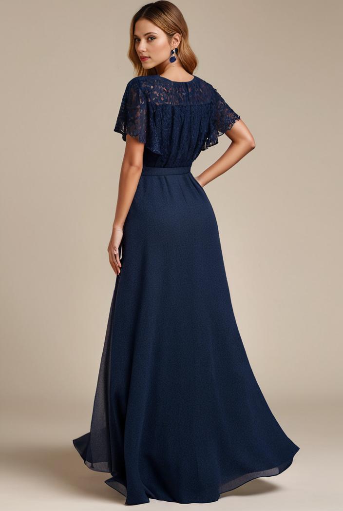 glitter high low front side slit ruffled v neck evening dress 131441