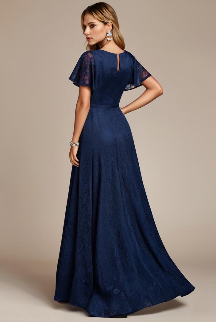 glitter high low front side slit ruffled v neck evening dress 131442