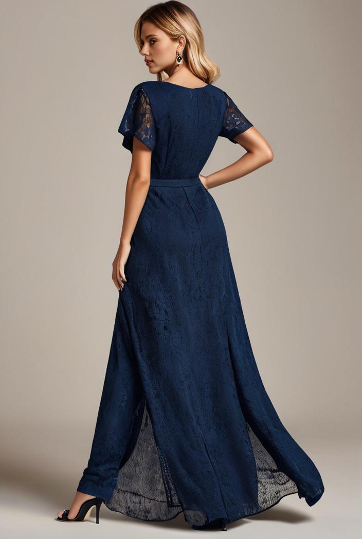 glitter high low front side slit ruffled v neck evening dress 131446