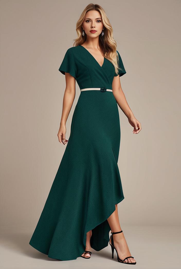 glitter high low front side slit ruffled v neck evening dress 131447