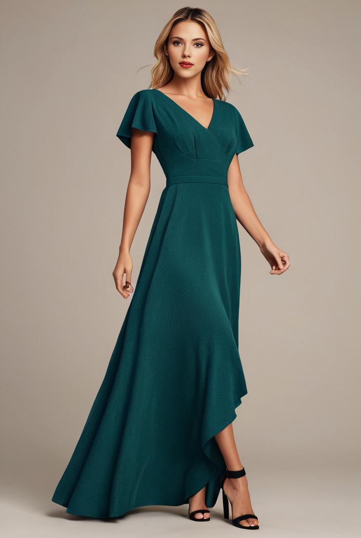 glitter high low front side slit ruffled v neck evening dress 131462