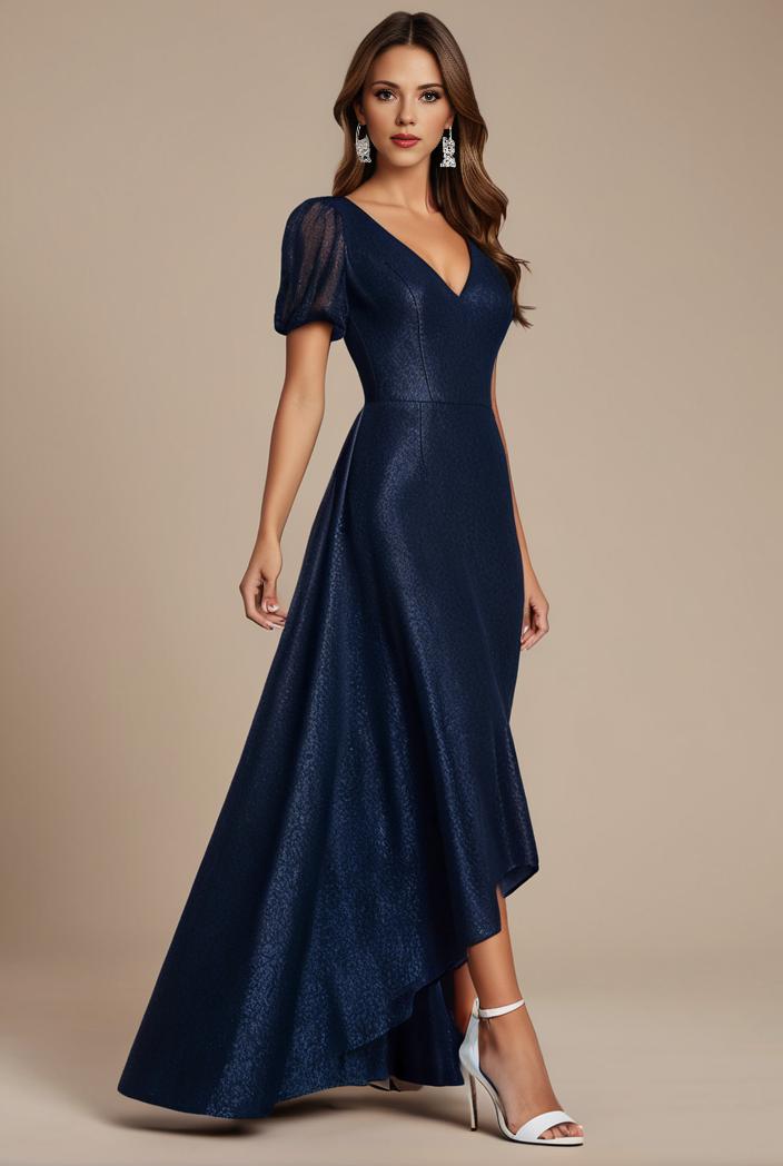 glitter high low front side slit ruffled v neck evening dress 131468