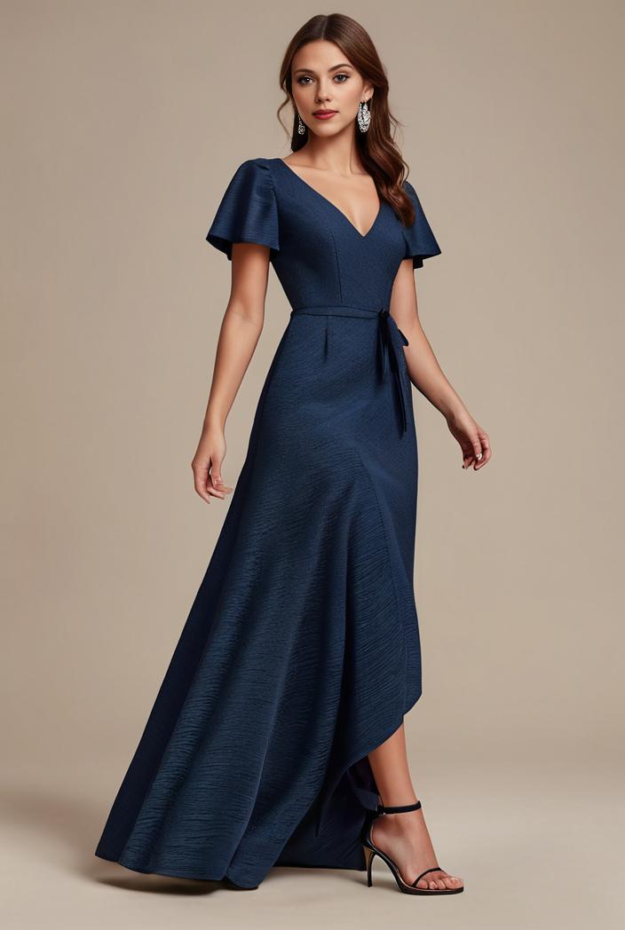 glitter high low front side slit ruffled v neck evening dress 131469