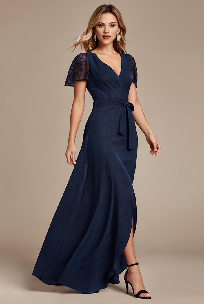 glitter high low front side slit ruffled v neck evening dress 131474