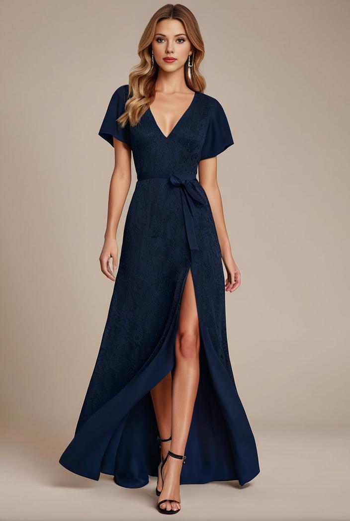 glitter high low front side slit ruffled v neck evening dress 131499
