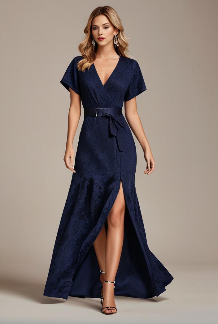 glitter high low front side slit ruffled v neck evening dress 131507