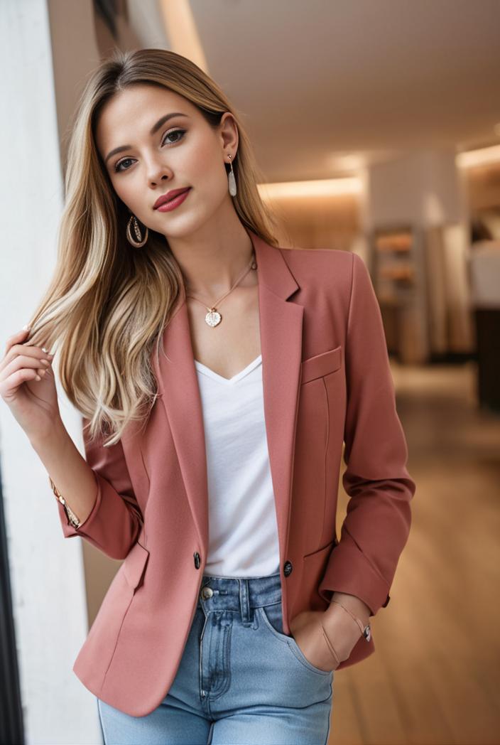 ladies solid button up blazer with long sleeves casual lapel design 108197