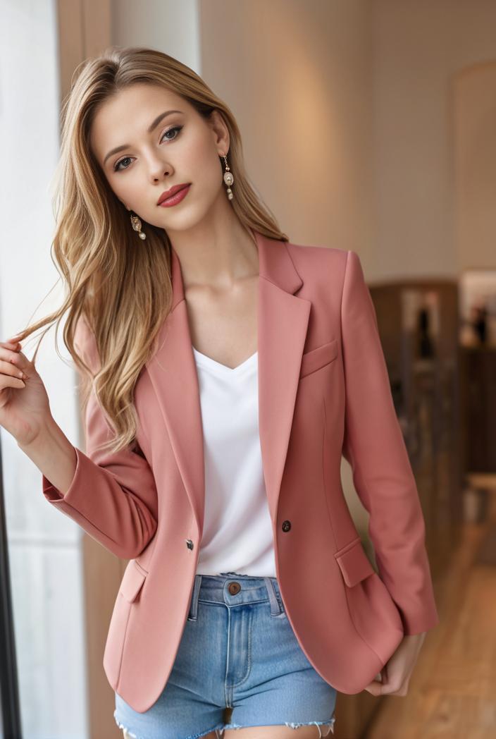 ladies solid button up blazer with long sleeves casual lapel design 108198