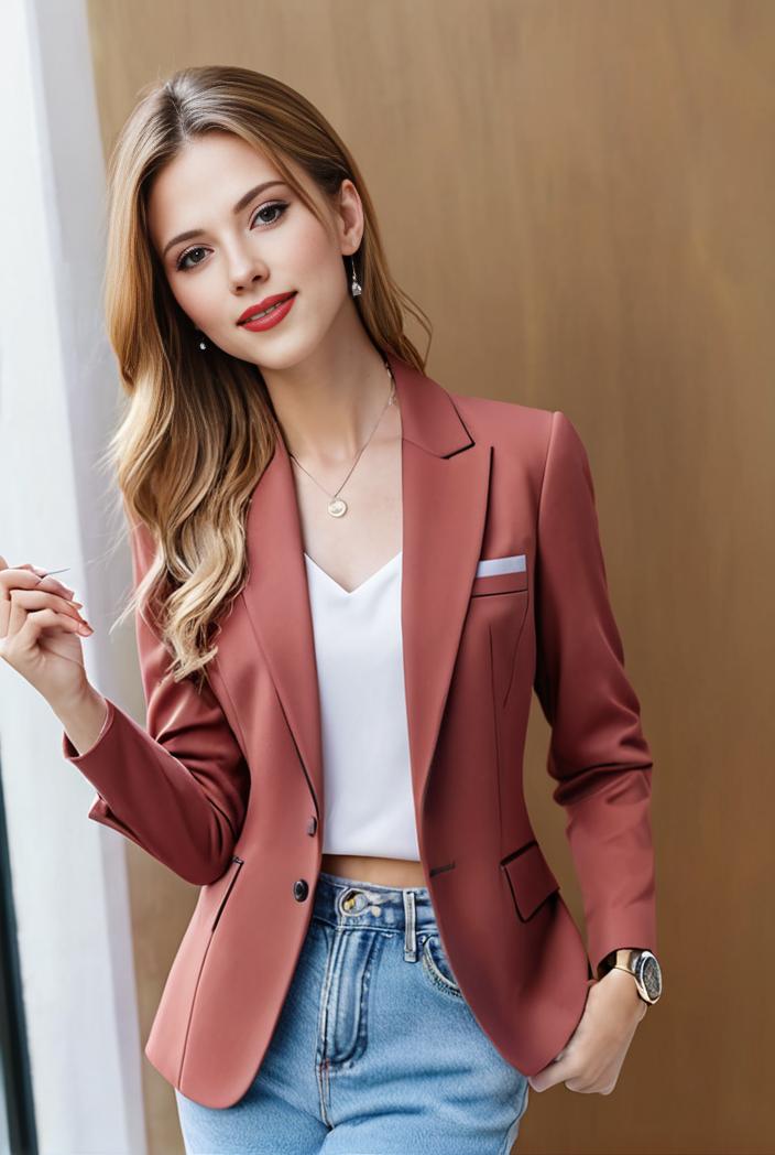 ladies solid button up blazer with long sleeves casual lapel design 108199