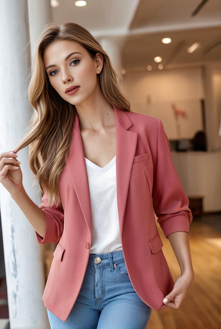 ladies solid button up blazer with long sleeves casual lapel design 108200