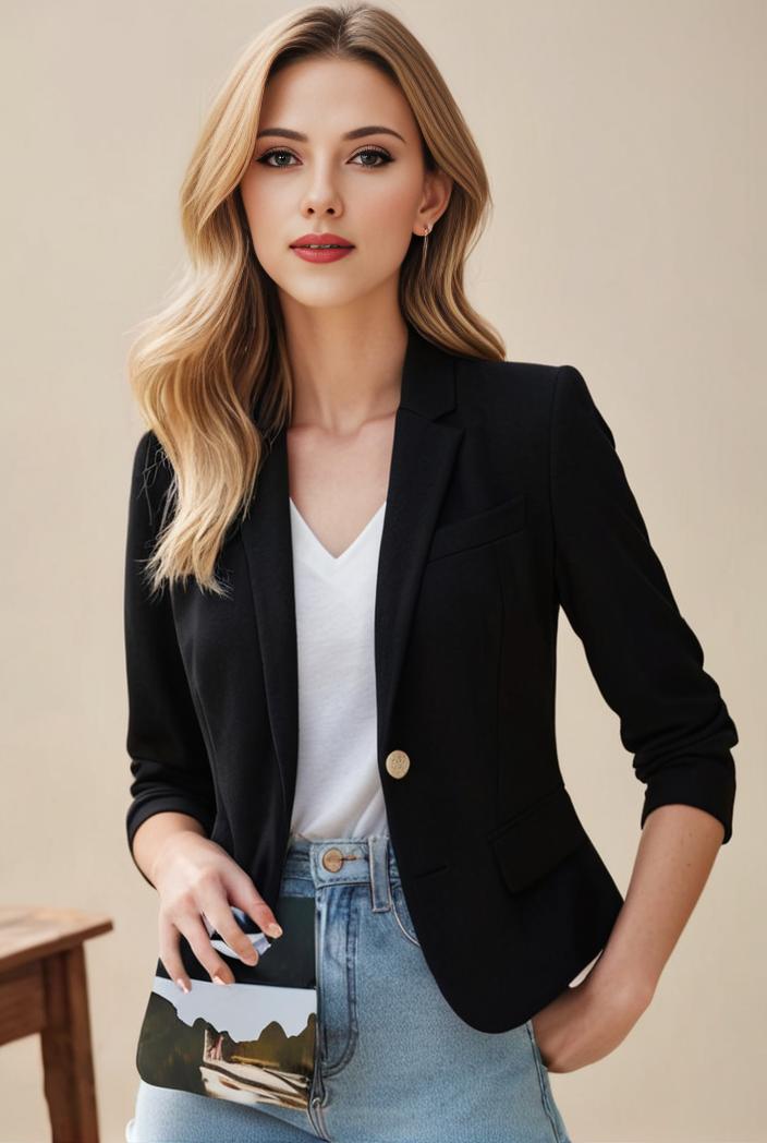 ladies solid button up blazer with long sleeves casual lapel design 108213