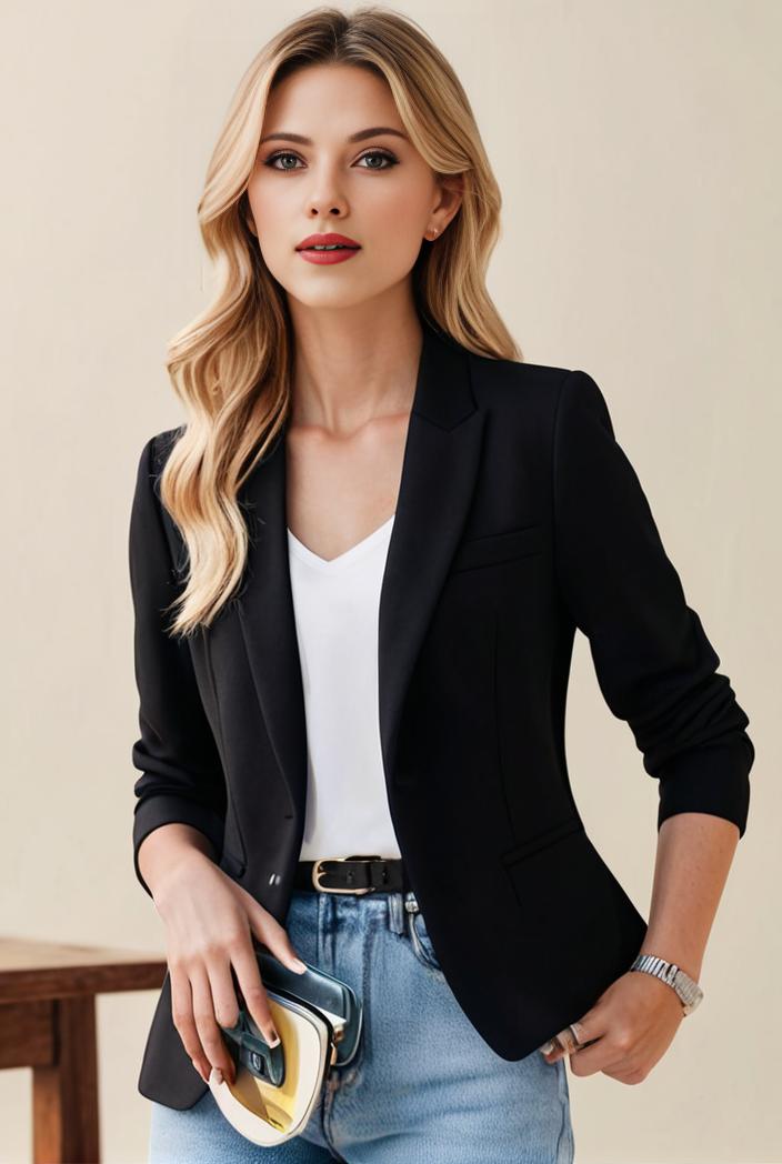 ladies solid button up blazer with long sleeves casual lapel design 108215