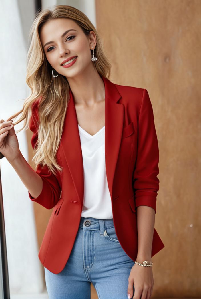 ladies solid button up blazer with long sleeves casual lapel design 108218