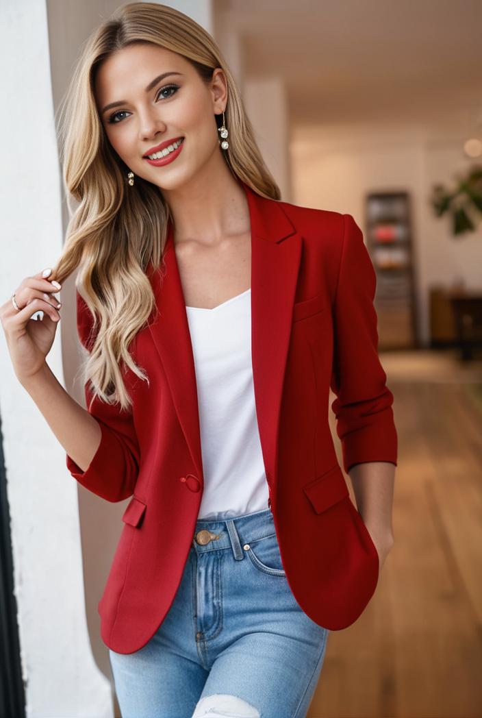 ladies solid button up blazer with long sleeves casual lapel design 108221