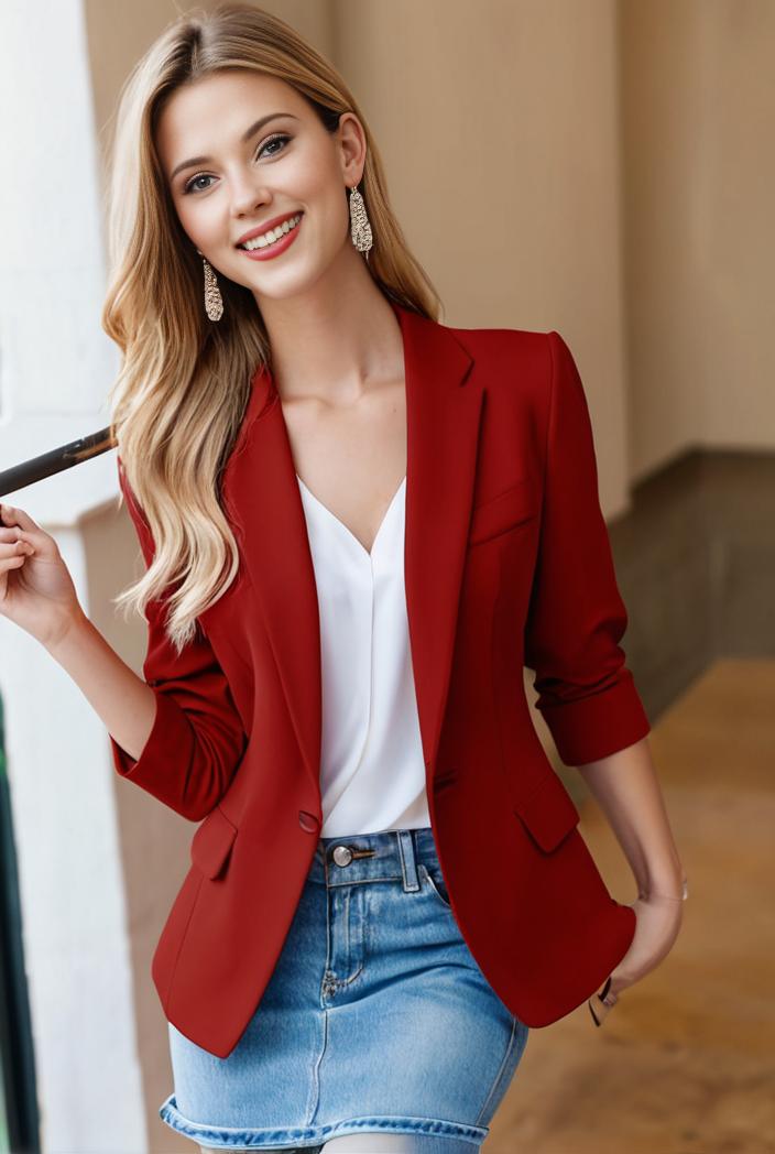 ladies solid button up blazer with long sleeves casual lapel design 108223