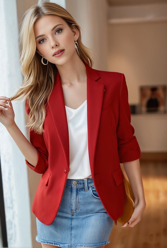 ladies solid button up blazer with long sleeves casual lapel design 108224